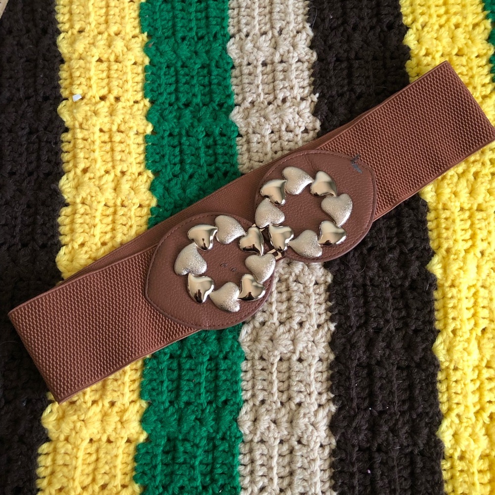 vtg unbranded brown elastic belt best fits L-XL